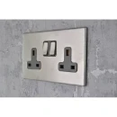 Socket 2 Gang Switched 13A 146 x 86mm Satin Steel Quartz Grey