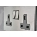 Socket 2 Gang Switched 13A 146 x 86mm Satin Steel Quartz Grey