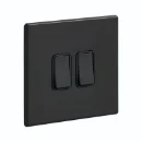 Switch Rocker 2 Gang 2 Way 10A 86X86mm Matt Black Black Insert