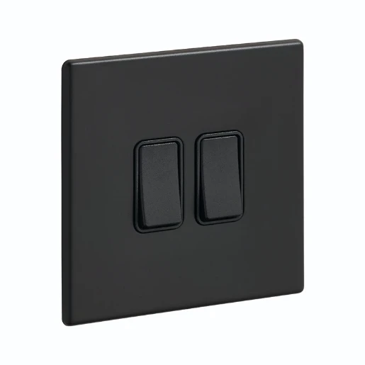 Switch Rocker 2 Gang 2 Way 10A 86X86mm Matt Black Black Insert