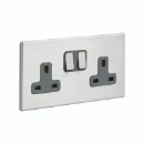 Socket 2 Gang Switched 13A 146 x 86mm Satin Steel Quartz Grey