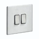 Switch Rocker 2 Gang 2 Way 10A 86X86mm Satin Steel Quartz Grey Insert