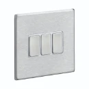 Switch Rocker 3 Gang 2 Way 10A 86X86mm Satin Steel White Insert