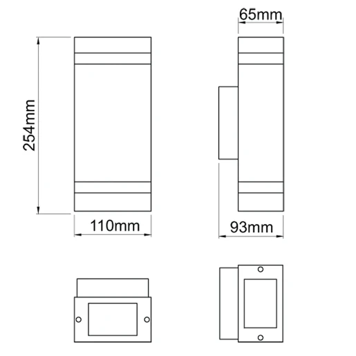 Wall Light Square Up+Down 3000K LED IP67 2 x 3W Stainless Steel