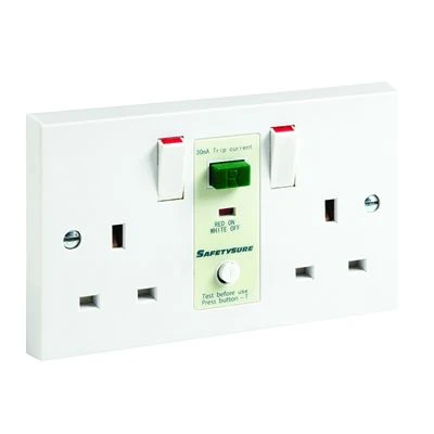 RCD Twin Switched Socket Safetysure 13A White