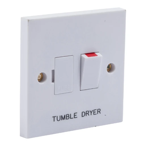 Connection Unit Fused Switched Engraved 'Tumble Dryer' Square Edge 13A White