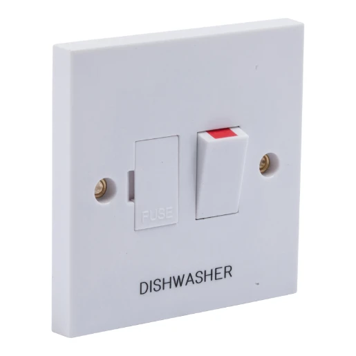 Connection Unit Fused Switched Engraved 'Dishwasher' Square Edge 13A White