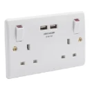 Socket 2 Gang Switched 2X USB 13A White Slimline