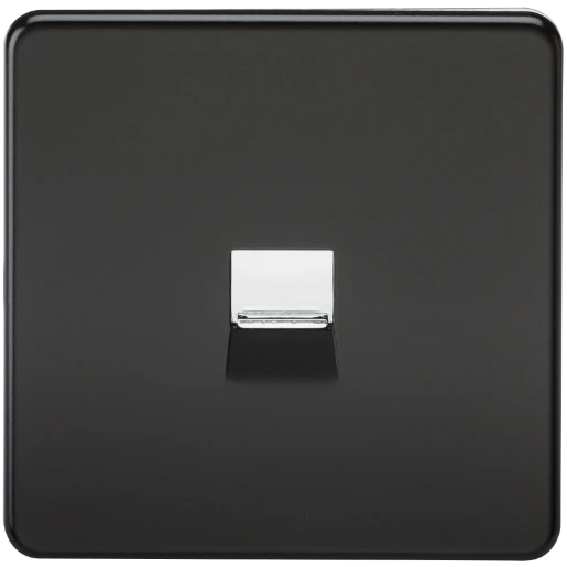 Screwless Telephone Master Socket -Matt Black with Chrome Shutter