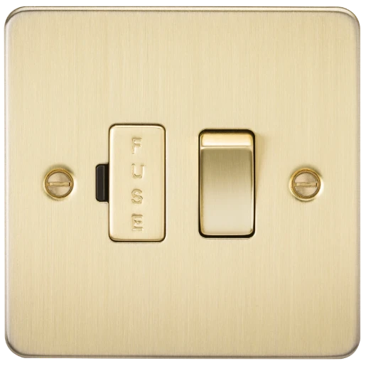 Flat Plate 13A switched fused spur unit - brushed brass