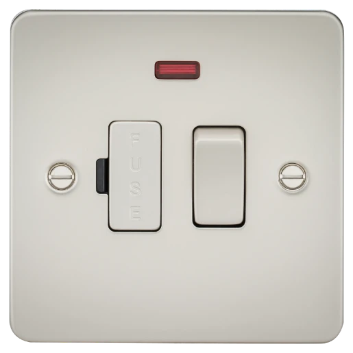 Flat Plate 13A switched fused spur unit with neon - pearl