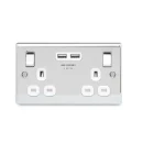 Polished Chrome 13A Switched Socket 2 Gang + 2 Usb (3.1A) White Insert
