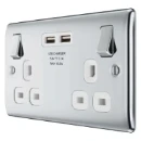 Polished Chrome 13A Switched Socket 2 Gang + 2 Usb (3.1A) White Insert