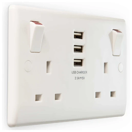 Moulded 13A 2 Gang Socket + 3 X Usb (3.1A)
