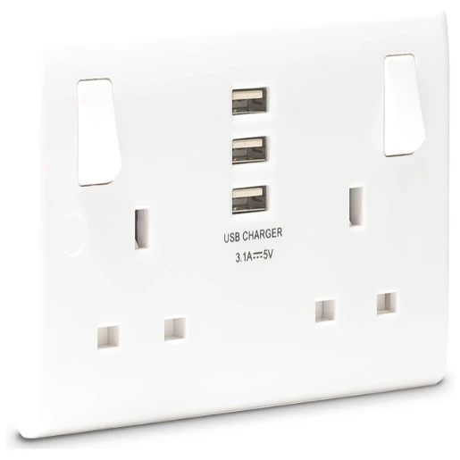 Moulded 13A 2 Gang Socket + 3 X Usb (3.1A)