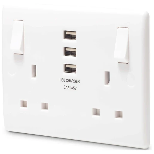 Moulded 13A 2 Gang Socket + 3 X Usb (3.1A)