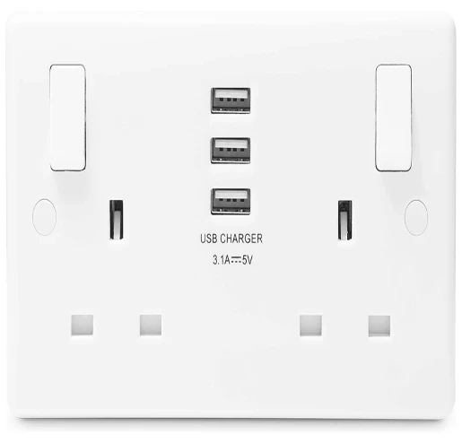 Moulded 13A 2 Gang Socket + 3 X Usb (3.1A)