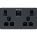 Matt Grey Evolve 2 Gang 13A 1x USB-QC A 27W 1x USB-PD C 30W Switched Socket Black Insert