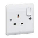 Socket 1 Gang Switched SP 13A Slimline Curved Edge White