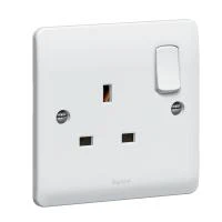 Socket 1 Gang Switched SP 13A Slimline Curved Edge White