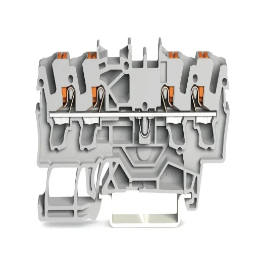 4-Conductor Through Terminal Block With Push-Button 2.5 Mm² With Test Port Side And Center Marking For Din-Rail 35 X 15 And 35 X 7.5 Push-In Cage Clamp 2,50 Mm² Gray