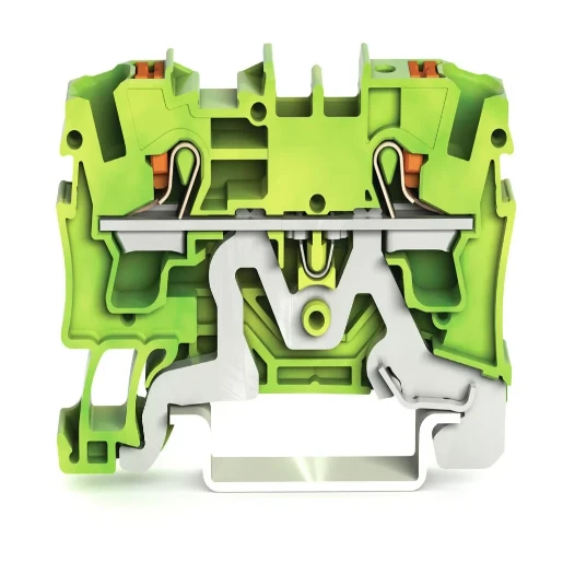 2-Conductor Ground Terminal Block With Push-Button 4 Mm² With Test Port Side And Center Marking For Din-Rail 35 X 15 And 35 X 7.5 Push-In Cage Clamp 4,00 Mm² Green-Yellow
