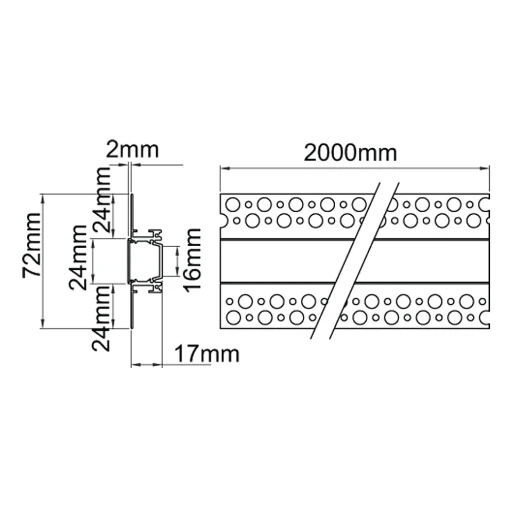 Bar Plaster Recessed Profile 2m Opal Diffuser