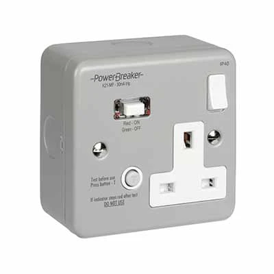 Socket RCD Single Switched 30Ma Metal Passive