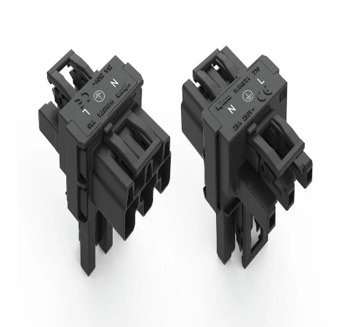T-Distribution Connector 3-Pole Cod. A 1 Input 2 Outputs 3 Locking Levers For Flying Leads Black