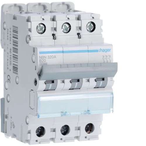 MCB Triple Pole Type B 20A 10kA 3 Module