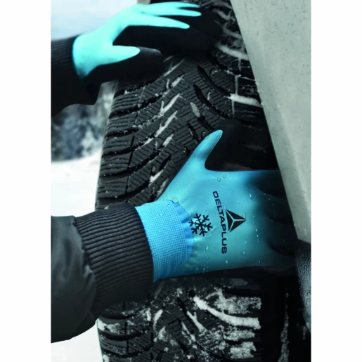 Blue And Black Latex Coated Hand Foam Latex Coated Palm Acrylic Polyamide Glove Size 11