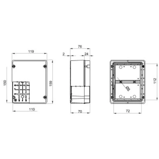 Enclosure Moulded Smooth Side Walls 150 x 110 x 70mm
