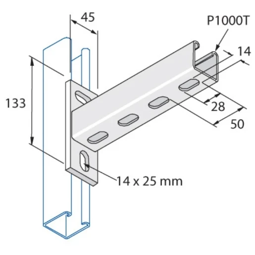 Cantilever Arm For P1000T Channel 41 x 41 Slotted 750mm Steel Hot Dipped Galvanised