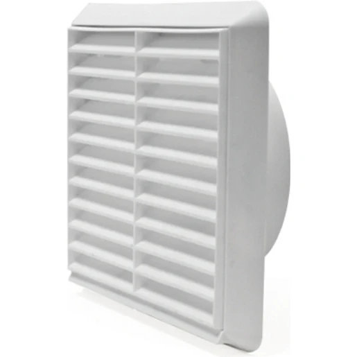 Grille Wall External Fixed Louvre 140X140mm White 100mm Spigot