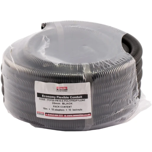 Conduit Flexible Economy 10M Pack 20mm Polypropylene Black
