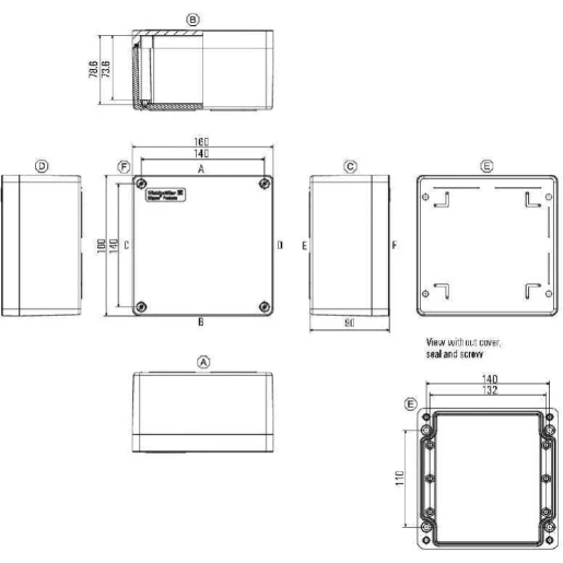 Enclosure Klippon Pok 161609 Ex IP66 160 x 160 x 90mm Glass