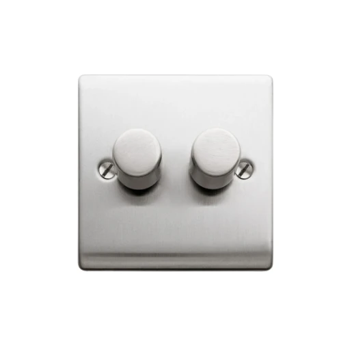 Designa 23DIM4002 2 Gang 2 Way 400W Push Dimmer Switch Satin Steel