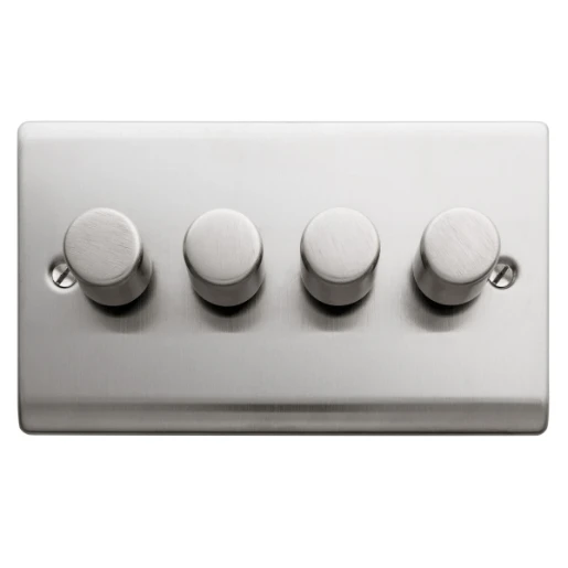 Designa 23DIM4004 4 Gang 2 Way 400W Push Dimmer Switch Satin Steel