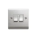 Designa 23S522 2 Gang 2 Way 10AX Plate Switch Satin Steel with White Insert