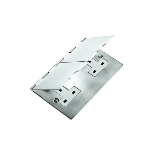 Essentials 23FLOOR2 Floor Socket Satin Steel 2 Gang Unswitched 13A