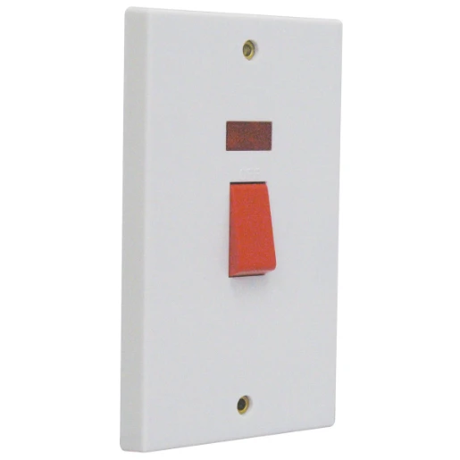 Essentials White With Neon 2 Gang 45A Double Pole Switch