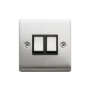 Designa 23S522B 2 Gang 2 Way 10AX Plate Switch Satin Steel with Black Insert