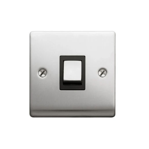 Designa 23S513B 1 Gang Intermediate 10AX Plate Switch Satin Steel with Black Insert
