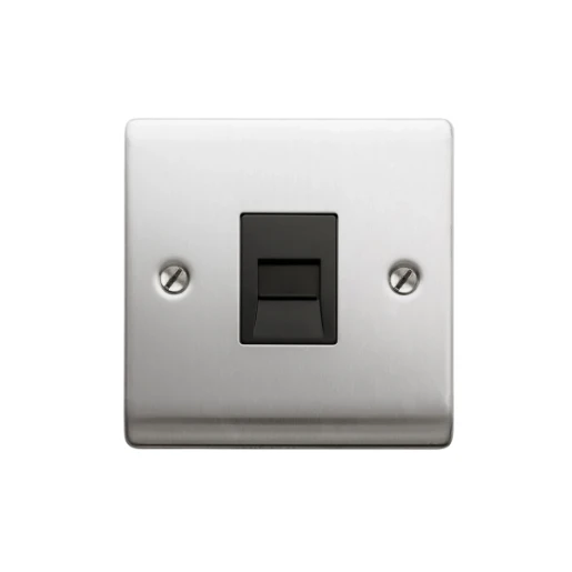 Designa 23SECTELB 1 Gang Secondary Telephone Socket Satin Steel with Black Insert