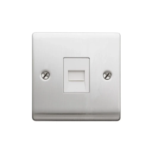 Designa 23SECTEL 1 Gang Secondary Telephone Socket Satin Steel with White Insert