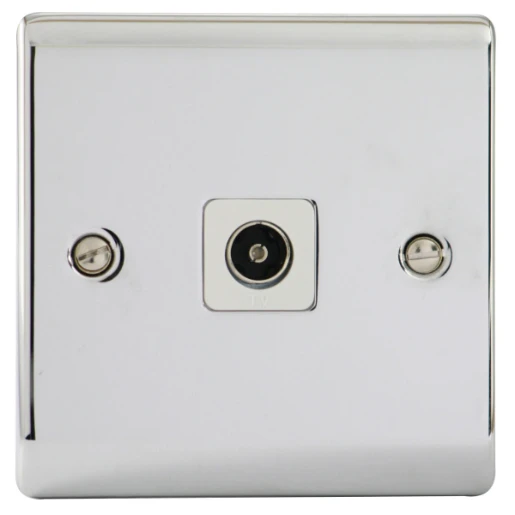 Designa 22TV1 Coaxial TV Socket 1 Gang Non-Isolated - Polished Chrome With White Insert