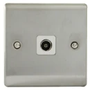 1 Gang Non-Isolated Coaxial TV Socket Polished Chrome With White Insert