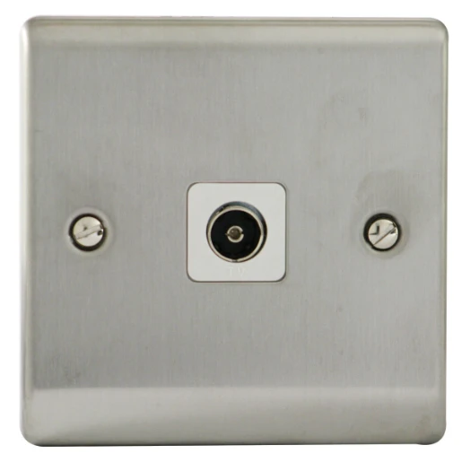 1 Gang Non-Isolated Coaxial TV Socket Polished Chrome With White Insert