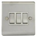 Designa 23S532 3 Gang 2 Way 10AX Plate Switch Satin Steel with White Insert
