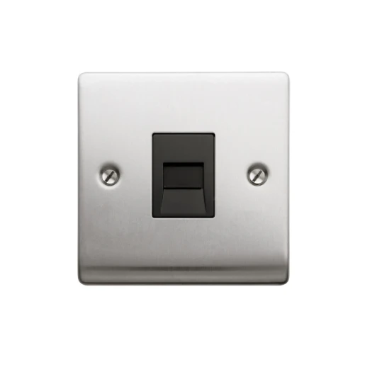Designa 23MASTELB Master Telephone Socket 1 Gang - Satin Steel with Black Insert